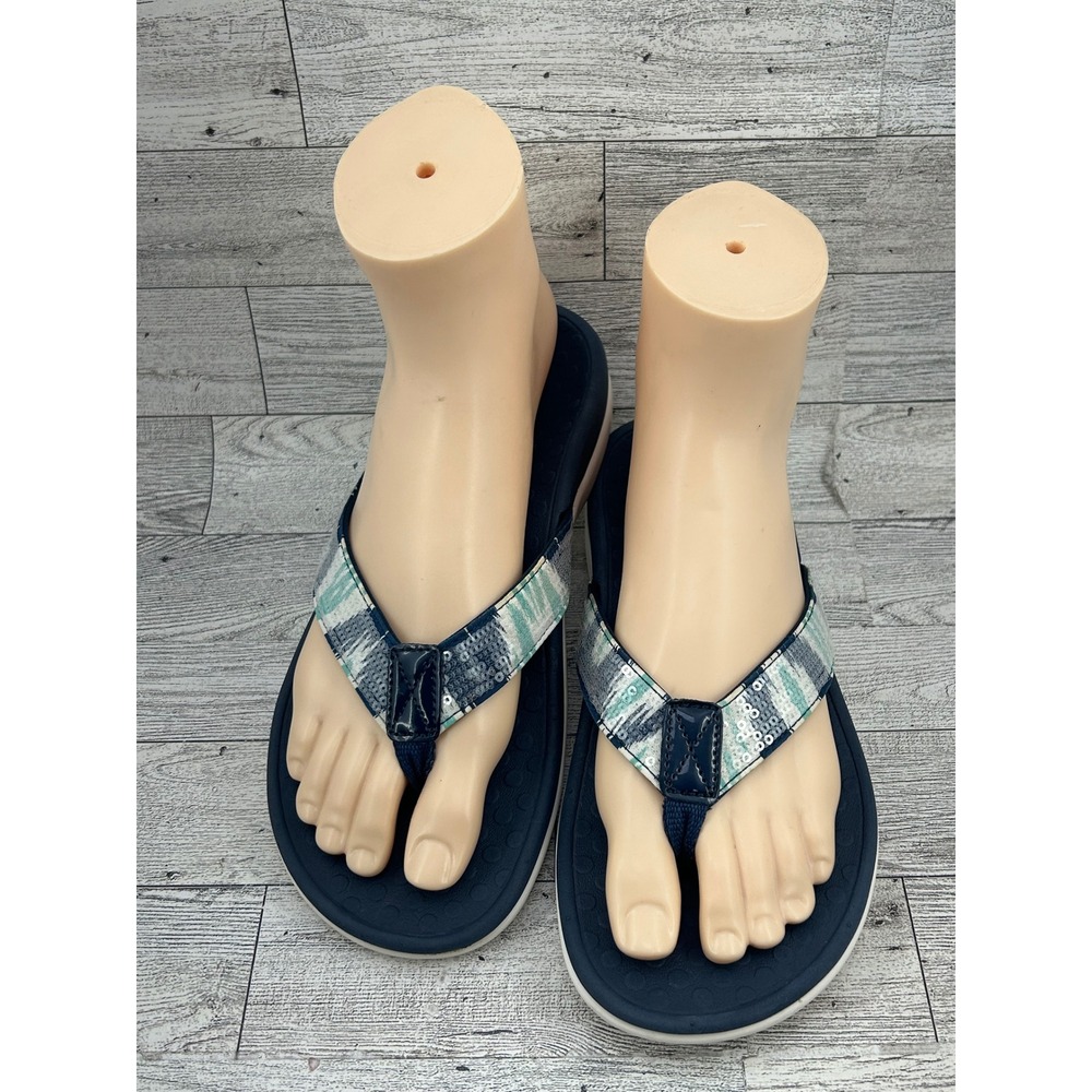 Vionic Tide Sequins Navy Blue Mint‎ Orthotic Thong Sandals Women Size 6 44TIDESQ
